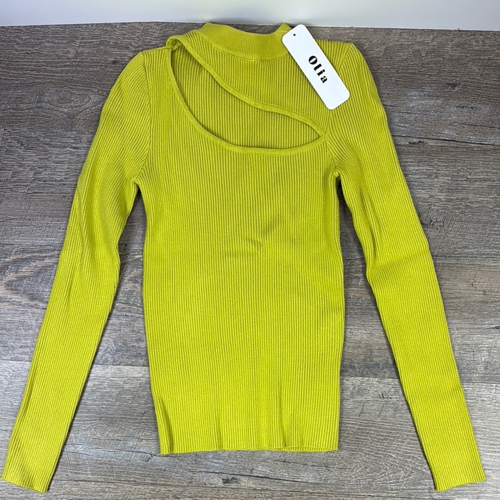 NEW Olia Long Sleeve Ribbed Cut Out Detail Top Size XS
